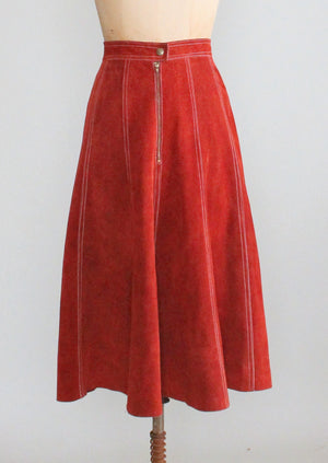 Vintage 1970s Rust Suede Gored Full Skirt
