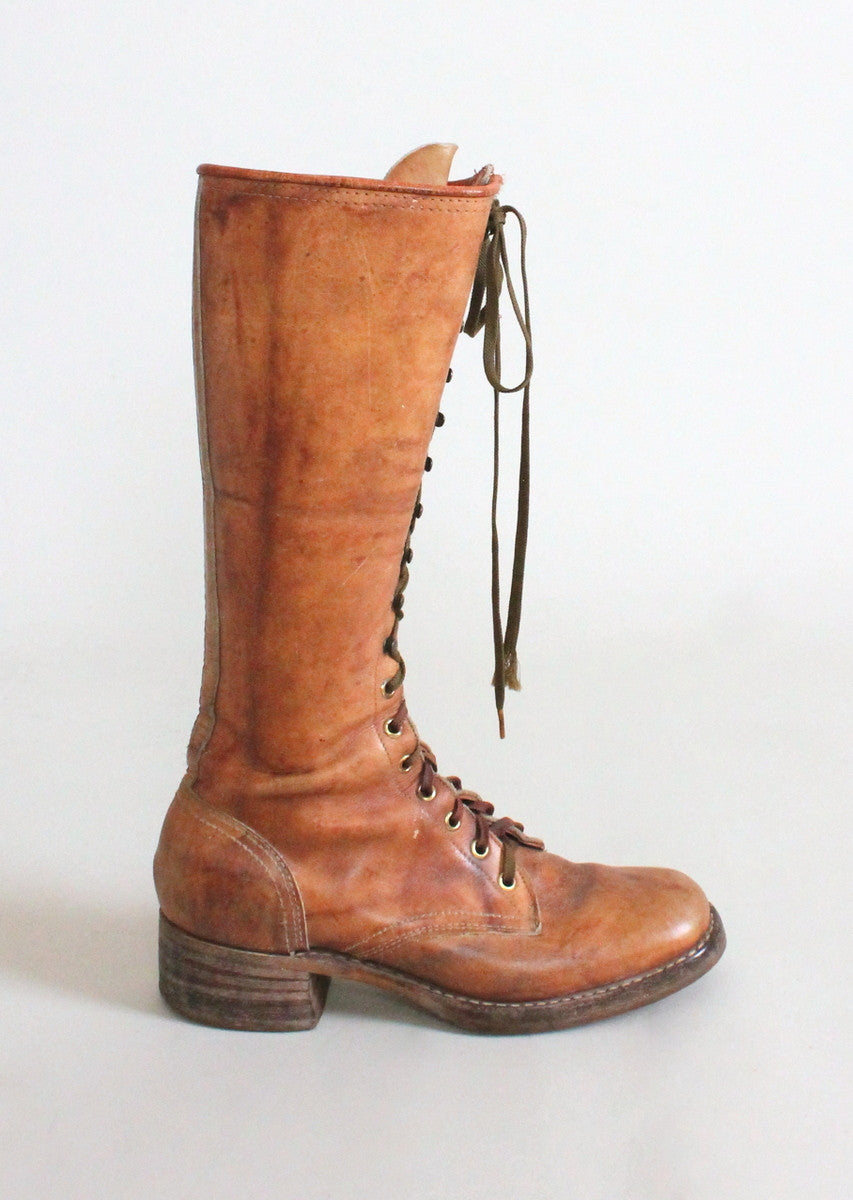 Vintage 1960s Tan Leather Lace Up Work Boots - Raleigh Vintage