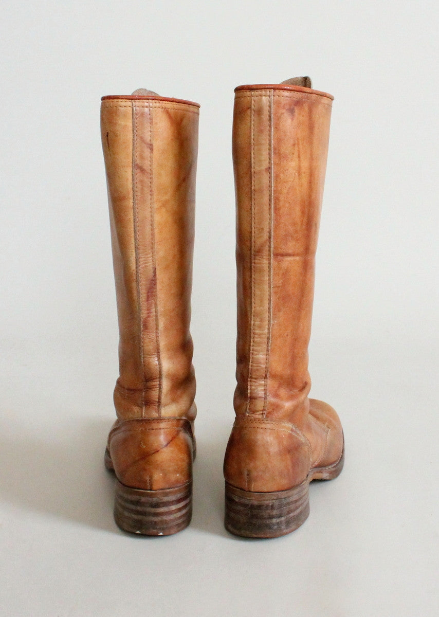 Vintage 1960s Tan Leather Lace Up Work Boots