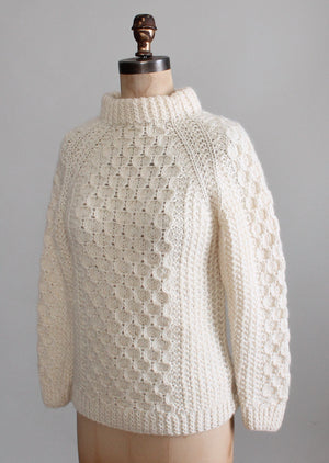Vintage 1970s Honeycomb Wool Fisherman Sweater