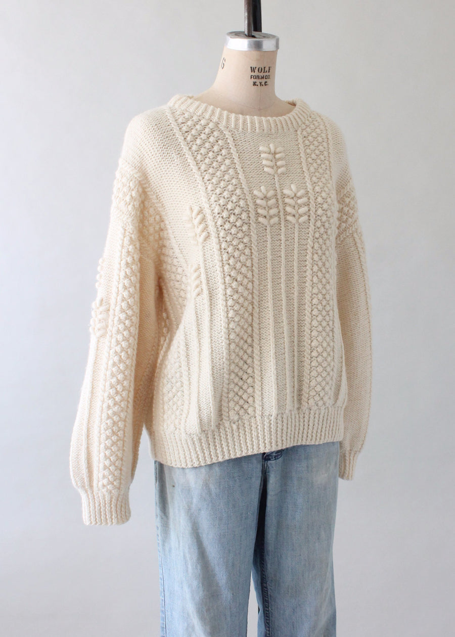 Vintage 1970s Unisex Cable Knit Wool Fisherman Sweater