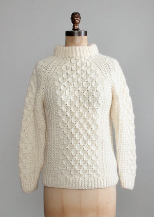 Vintage 1970s Honeycomb Wool Fisherman Sweater