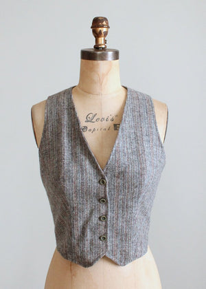 Vintage 1970s Tweed Striped Vest