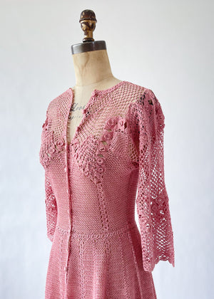 Vintage 1970s Mauve Crochet Dress