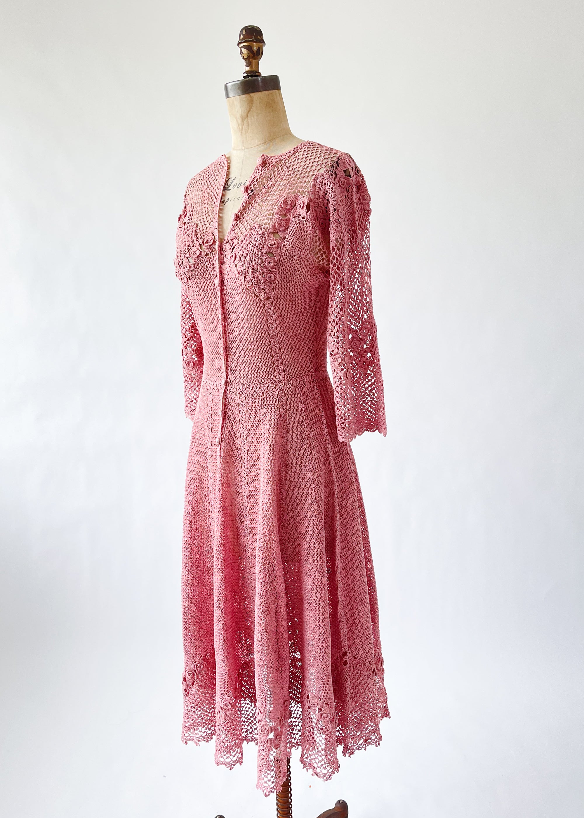 Vintage 1970s Mauve Crochet Dress