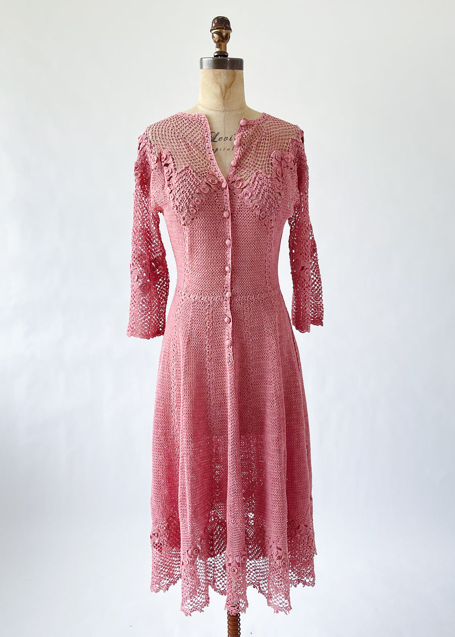 Vintage 1970s Mauve Crochet Dress