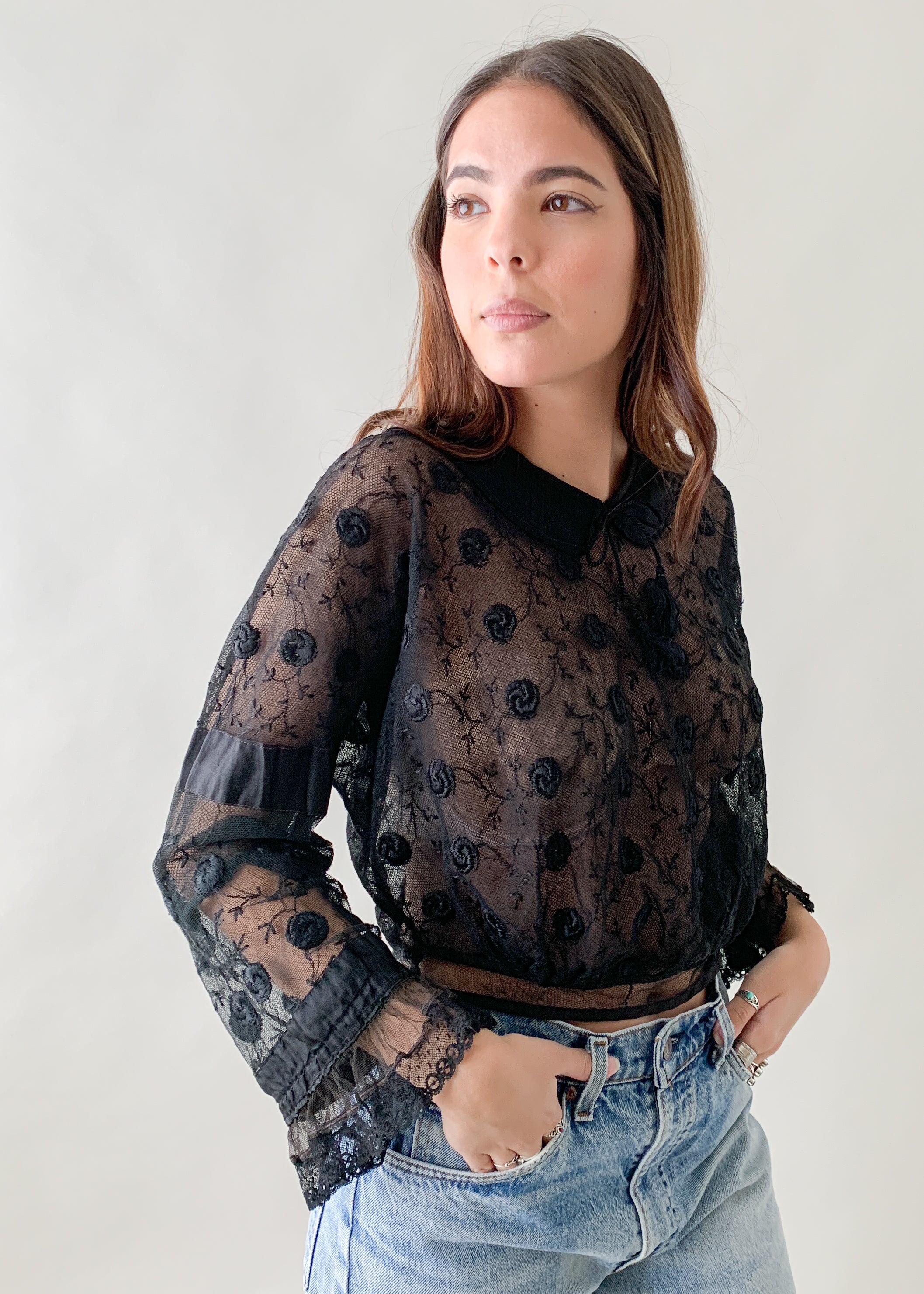 Antique Edwardian Black Lace Top