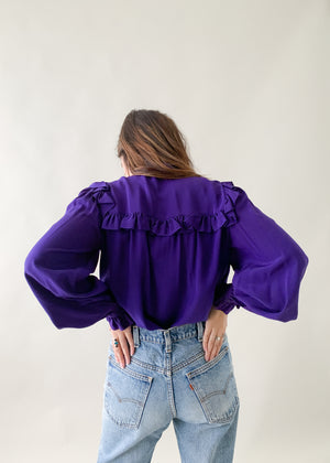 Vintage 1970s YSL Purple Silk Ruffle Blouse