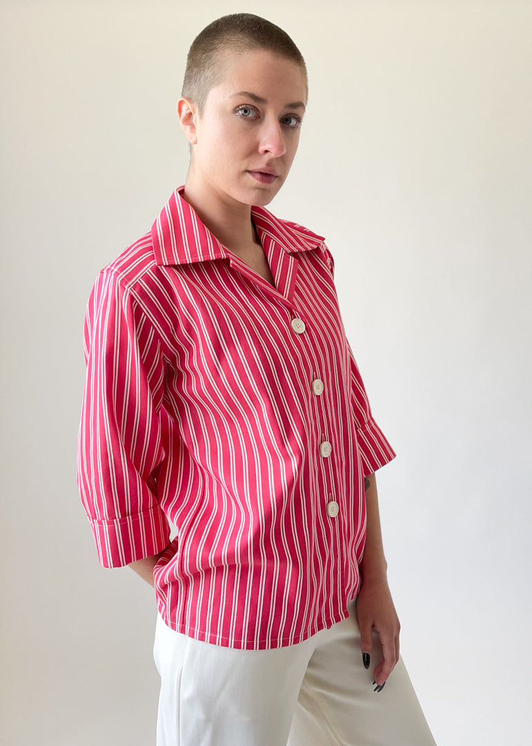 Vintage 1980s Yves Saint Laurent Striped Cotton Shirt - Raleigh