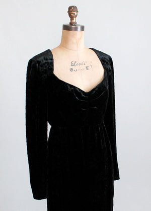 Vintage 1980s Christian Dior Dated Couture Black Velvet Dress
