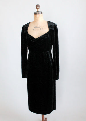 Vintage 1980s Christian Dior Dated Couture Black Velvet Dress