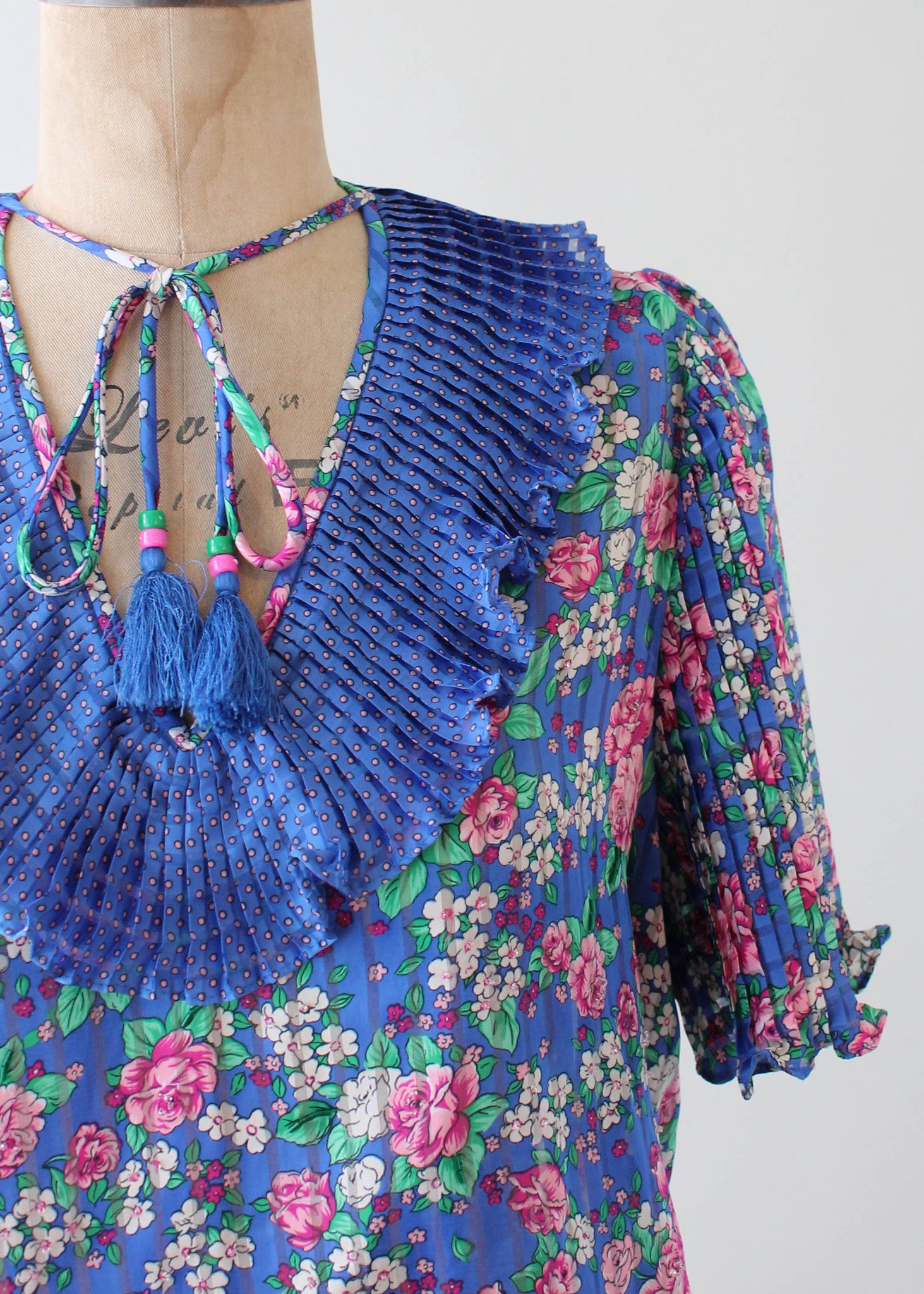 Vintage 1980s Diane Freis Beaded Floral Print Blouse