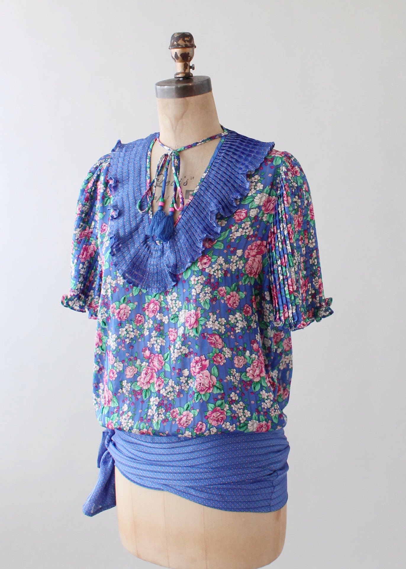 Vintage 1980s Diane Freis Beaded Floral Print Blouse