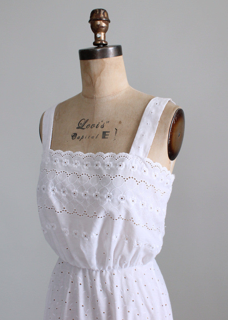 Vintage 1980s Jackie Bernard White Eyelet Sundress