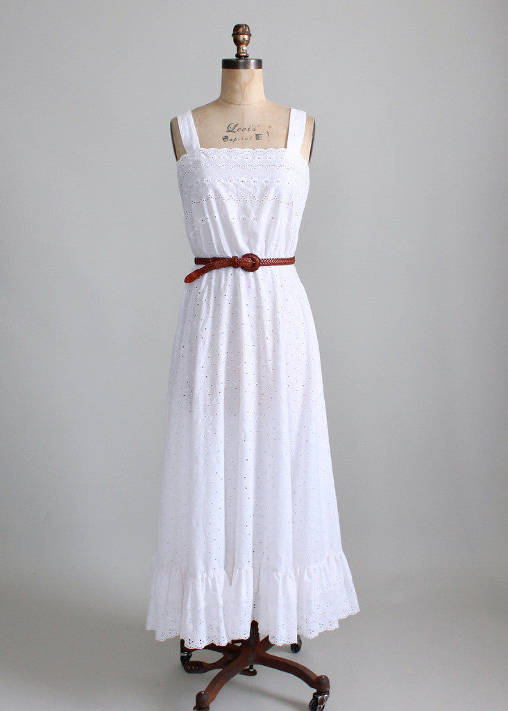 Vintage 1980s Jackie Bernard White Eyelet Sundress