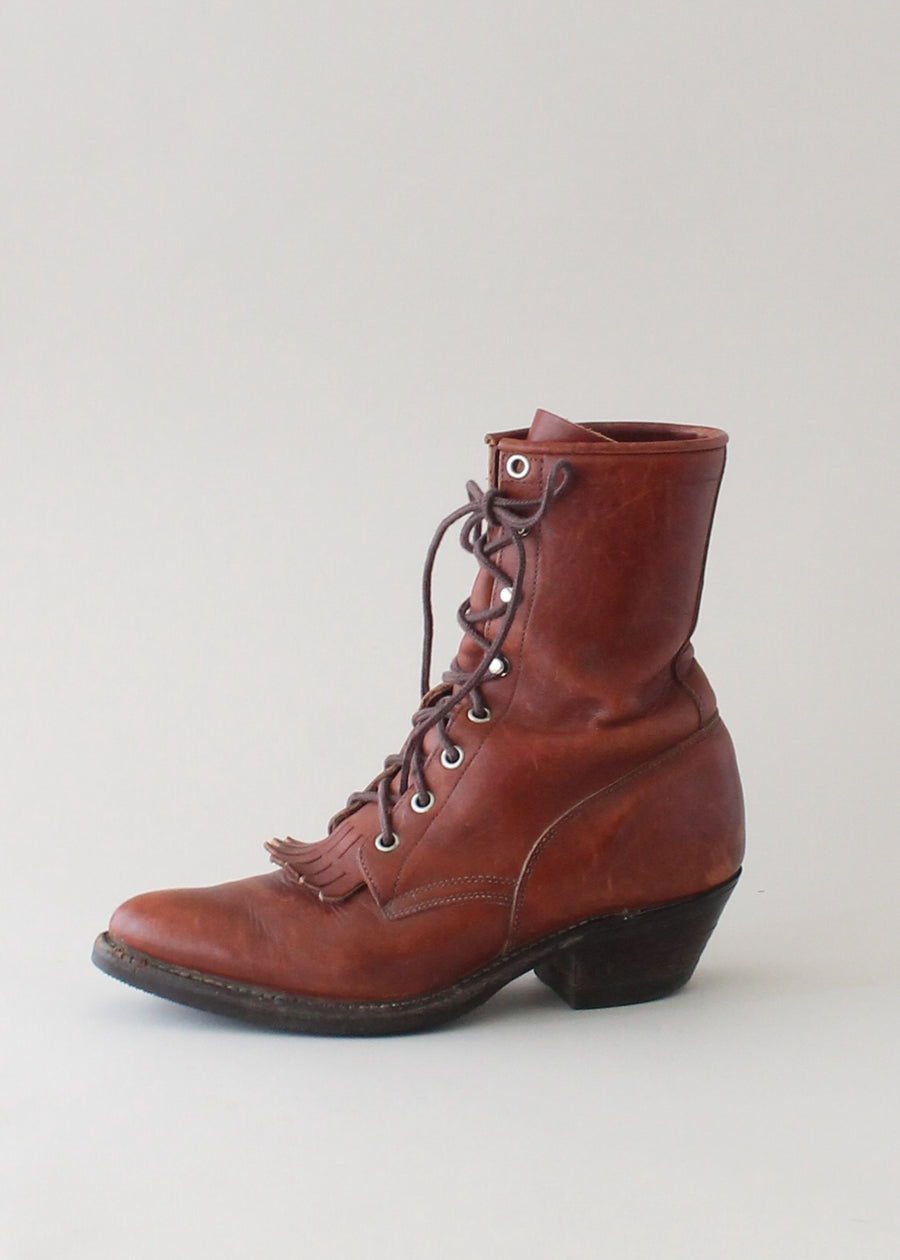Vintage 1980s Justin Fringed Victorian Style Ankle Boots