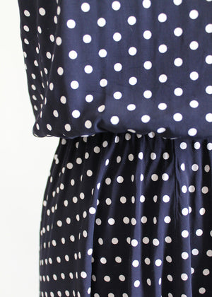 Vintage 1980s Navy and White Polka Dot Day Dress - Raleigh Vintage