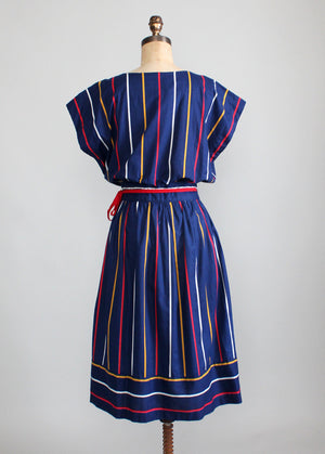 Vintage 1980s Primary Stripes Cotton Day Dress