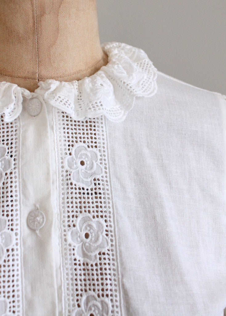Vintage 1980s Cotton and Lace Victorian Style Blouse