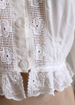 Vintage 1980s Cotton and Lace Victorian Style Blouse
