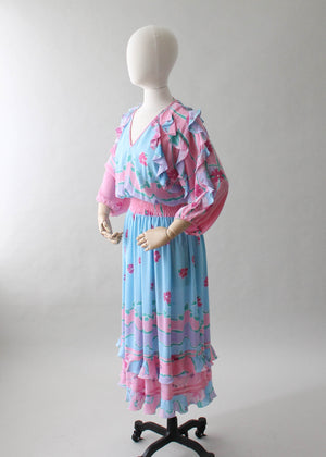 Vintage 1980s Diane Freis Pastel Flutter Dress