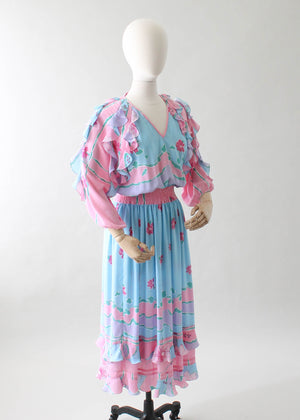 Vintage 1980s Diane Freis Pastel Flutter Dress