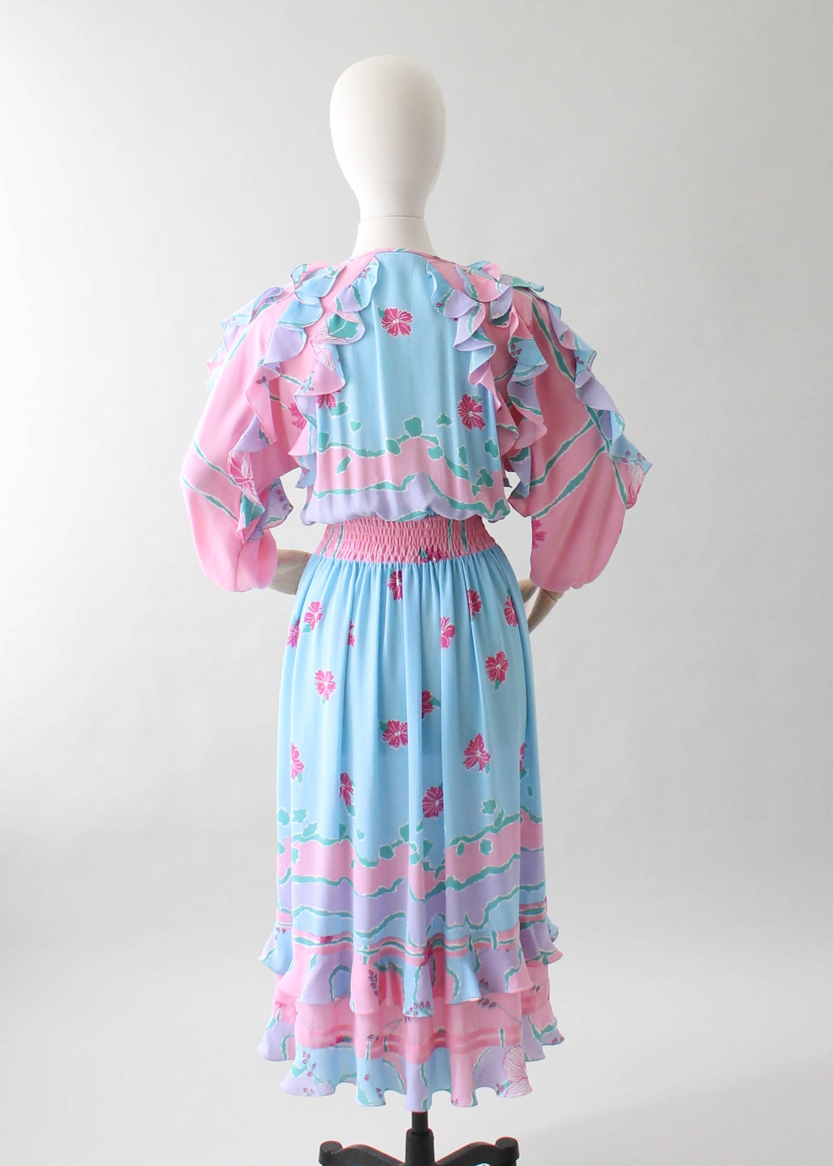 Vintage 1980s Diane Freis Pastel Flutter Dress