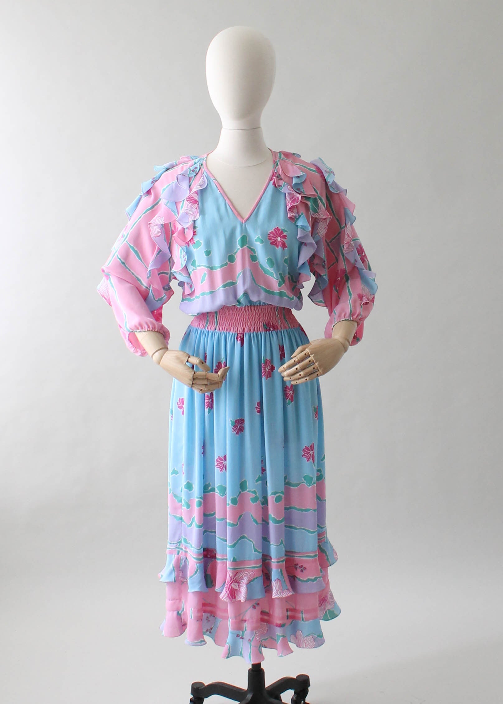 Vintage 1980s Diane Freis Pastel Flutter Dress - Raleigh Vintage