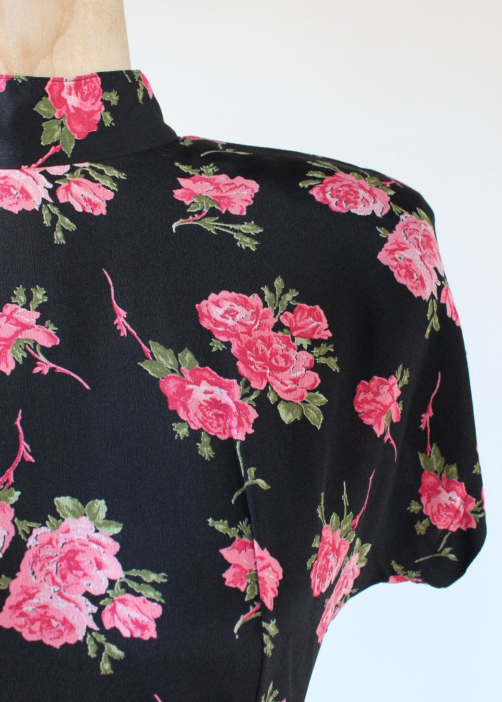 Vintage 1940s Style Rose Print Peplum Dress