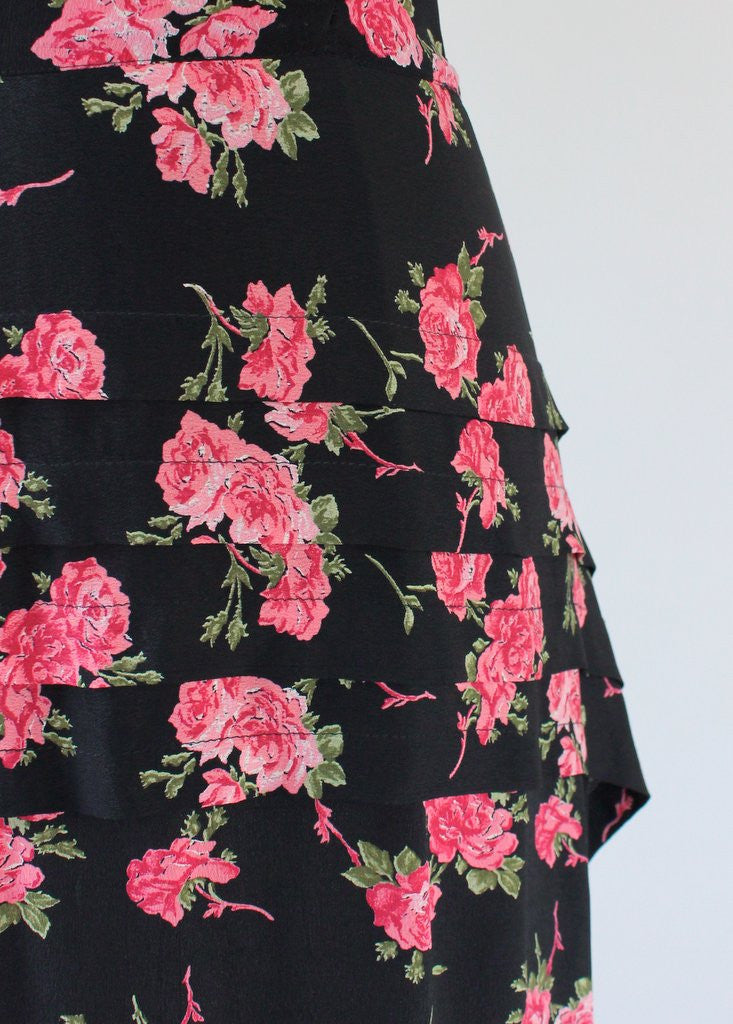 Vintage 1940s Style Rose Print Peplum Dress