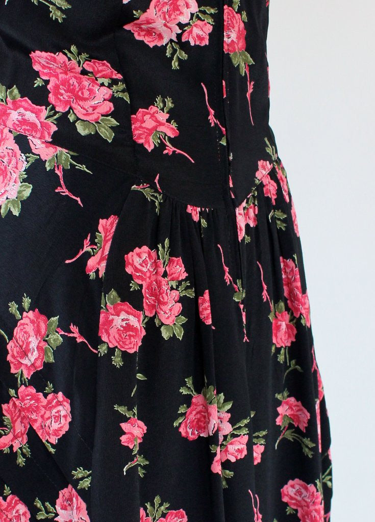 Vintage 1940s Style Rose Print Peplum Dress