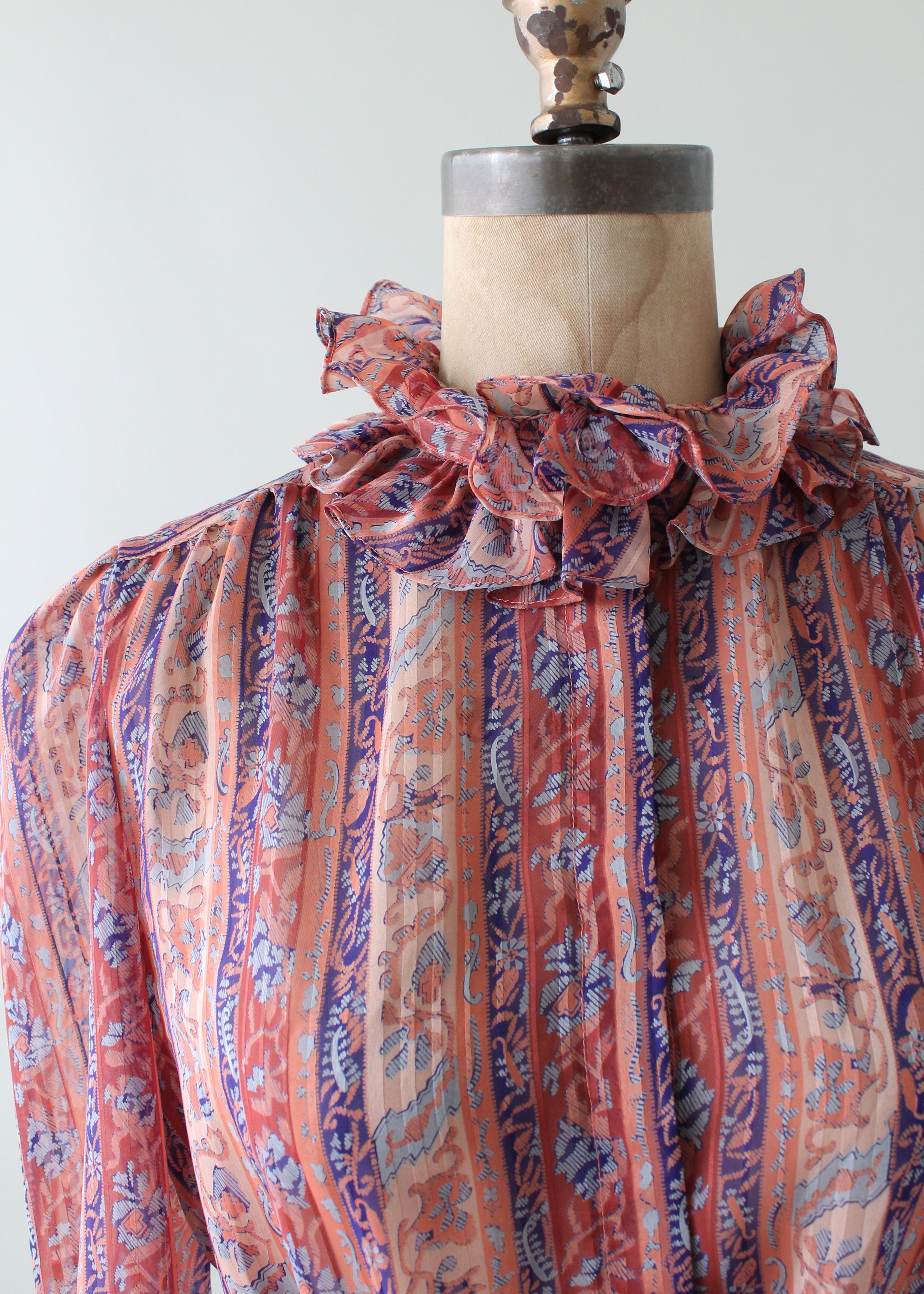 Vintage 1980s Floral Ruffle Sheer Blouse