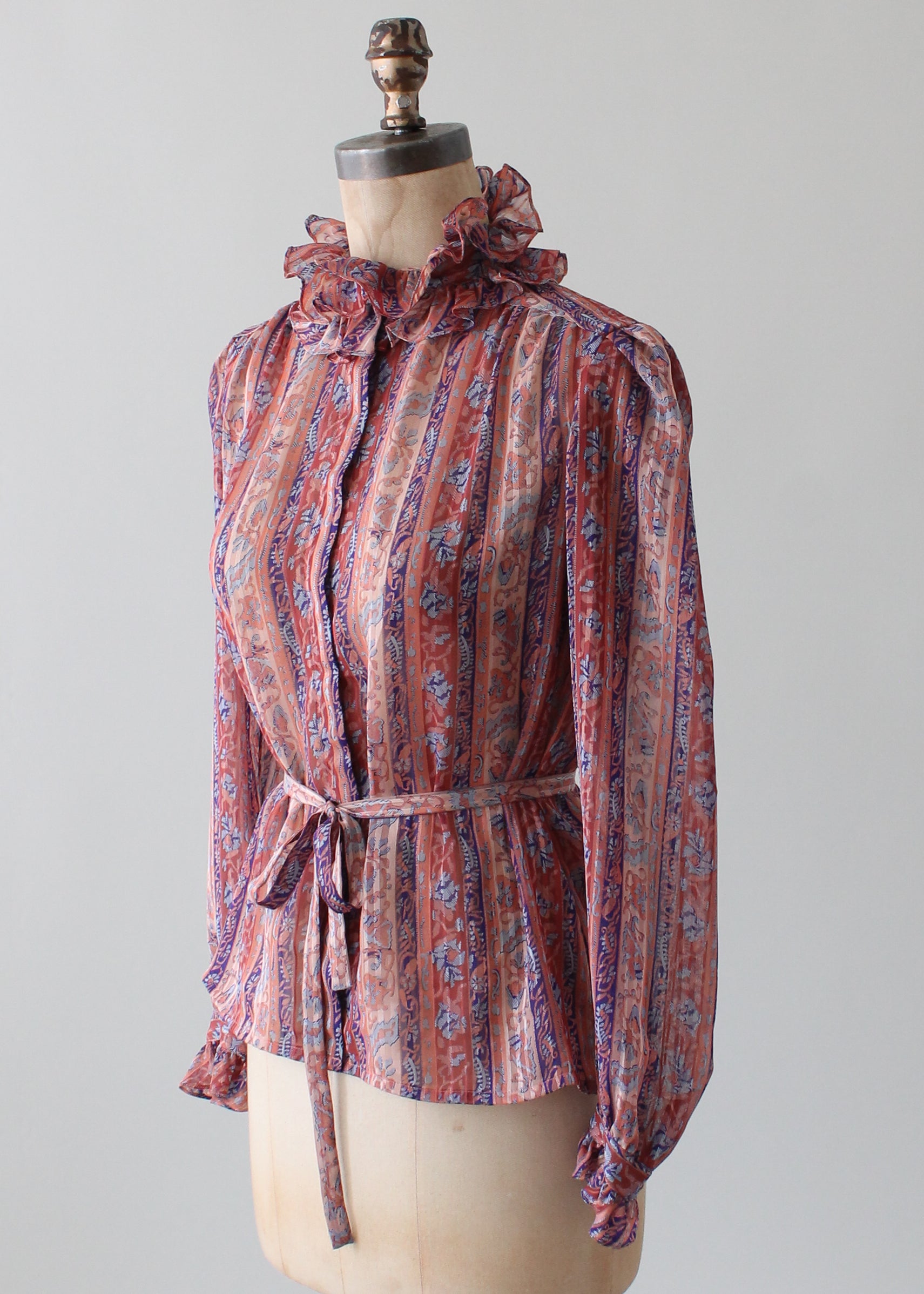 Vintage 1980s Floral Ruffle Sheer Blouse