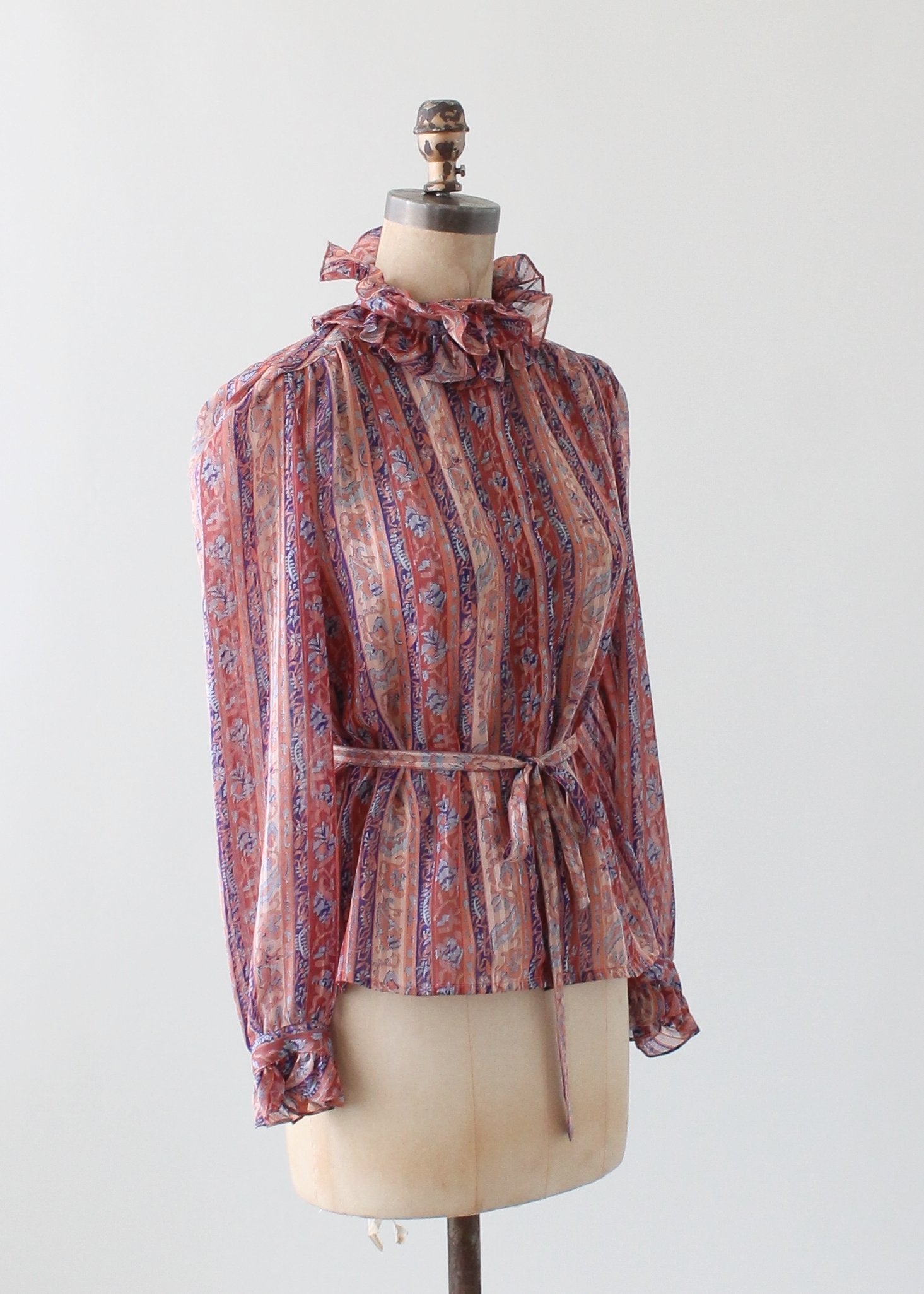 Vintage 1980s Floral Ruffle Sheer Blouse