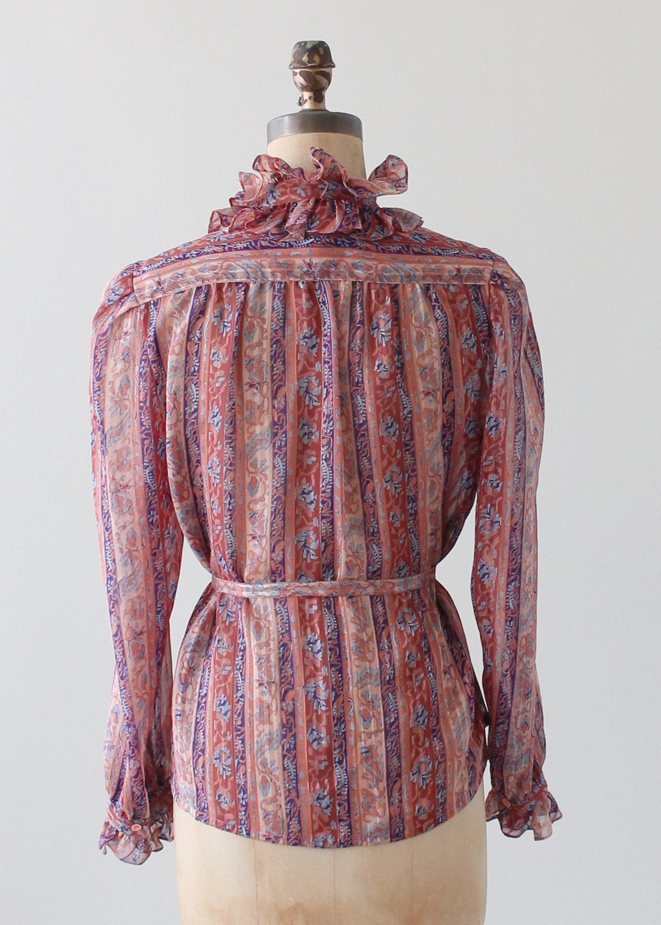 Vintage 1980s Floral Ruffle Sheer Blouse
