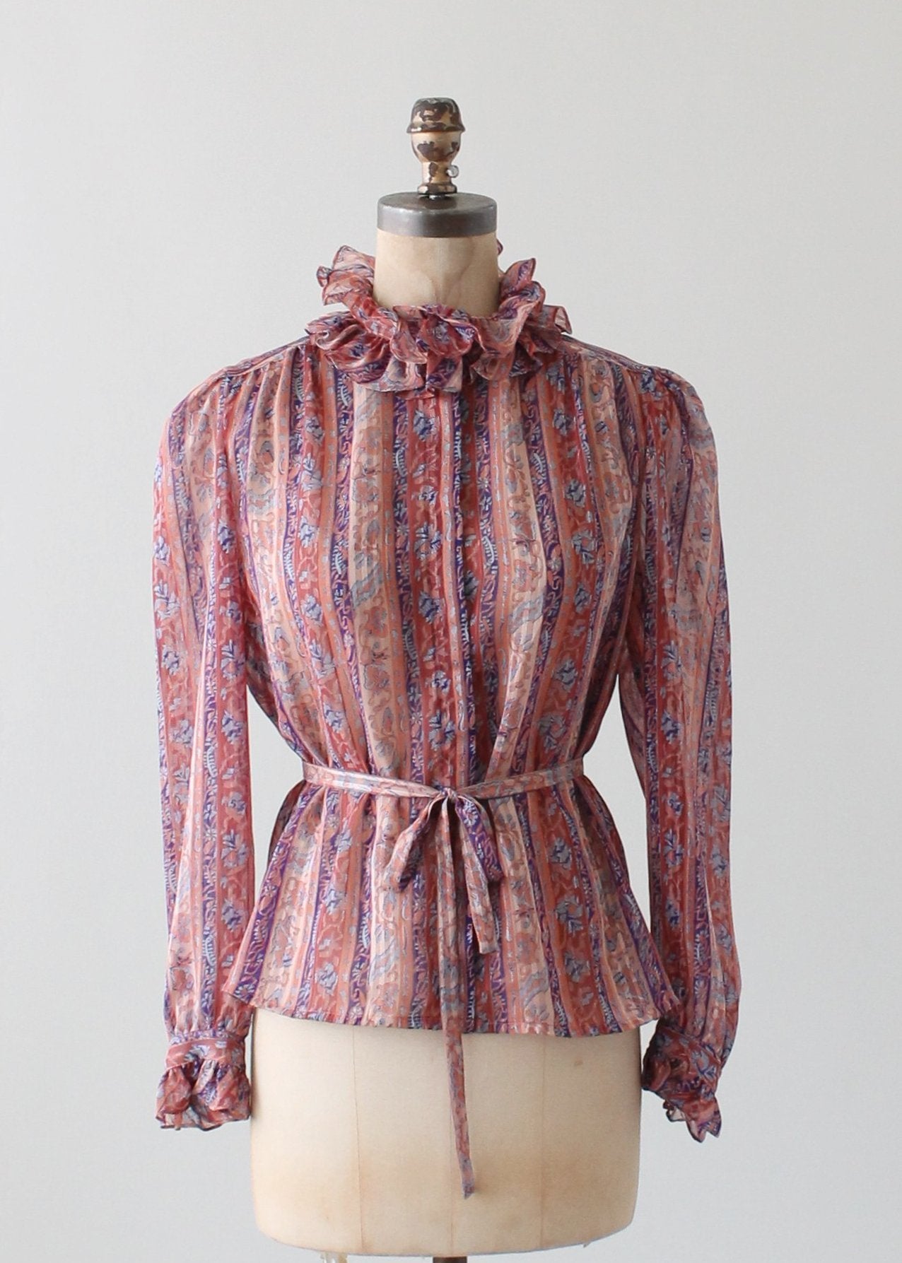 Vintage 1980s Floral Ruffle Sheer Blouse