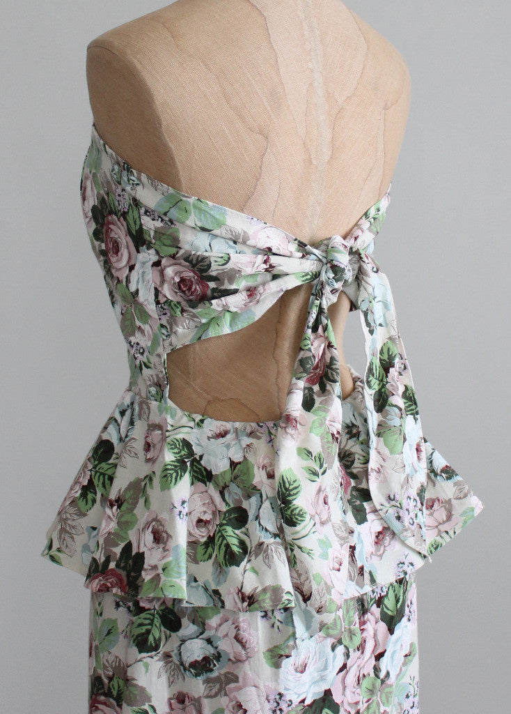 Vintage 1980s Floral Peplum Pin Up Style Dress