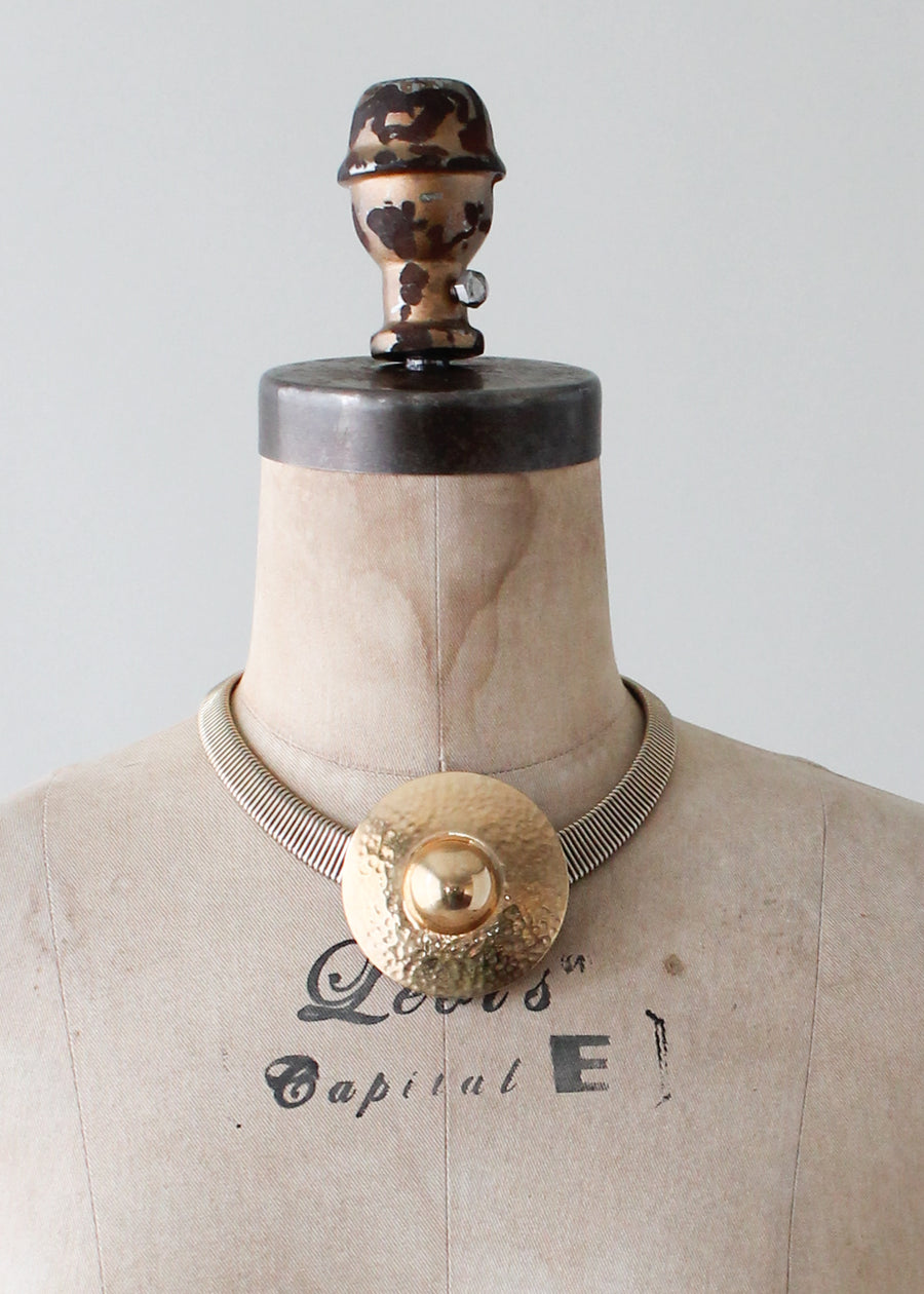 Vintage 1970s Gold Shield Statement Necklace