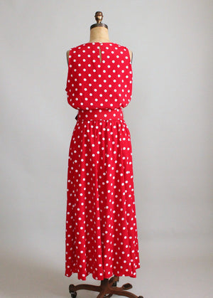 Vintage 1980s Red and White Polka Dot Dress