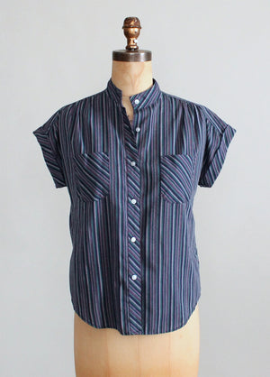 Vintage 1980s Alicia Striped Summer Camp Shirt