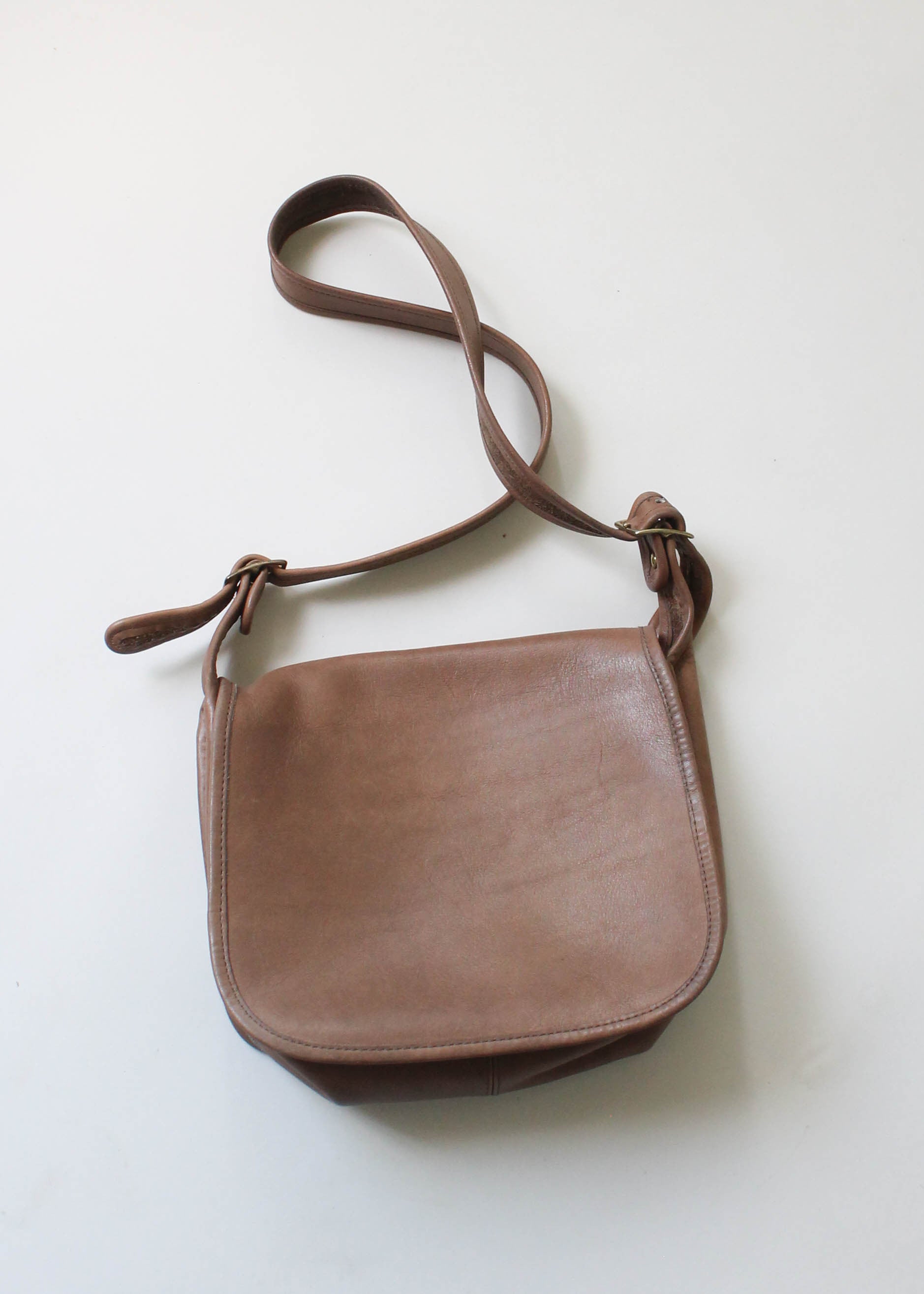 Vintage 1970s Coach Taupe Leather Saddle Bag Purse - Raleigh Vintage