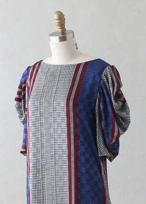 Vintage 1980s Tunic Dress with Draped Ruffle Sleeves