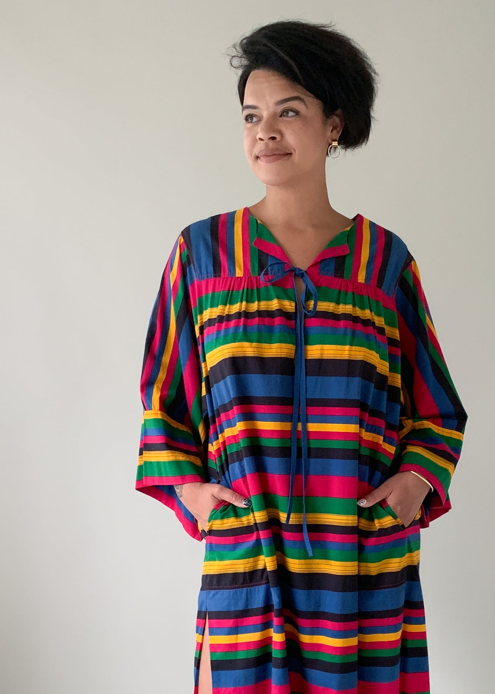 Vintage 1980s Striped Cotton Caftan