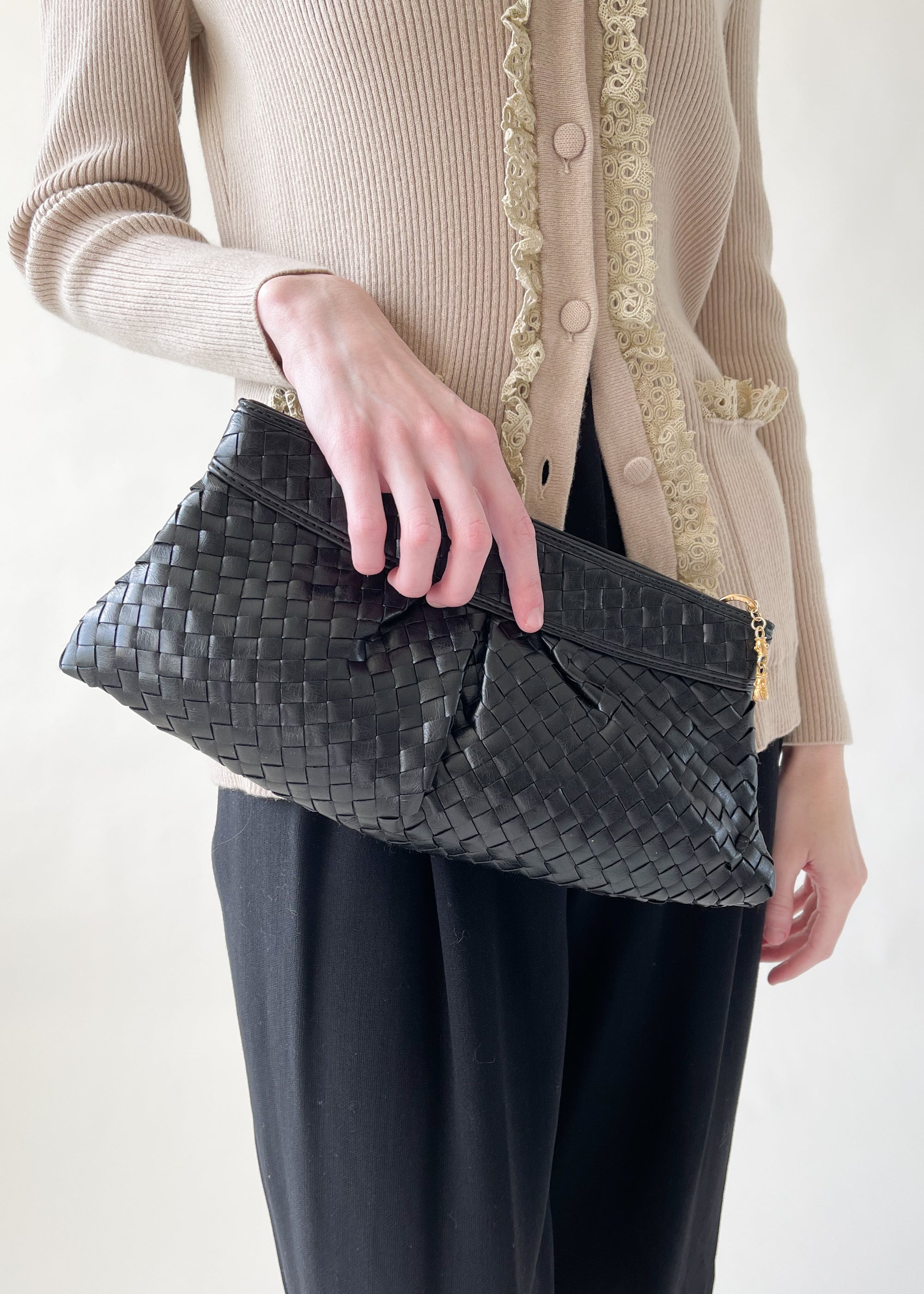 Vintage 1980s Woven Leather Clutch