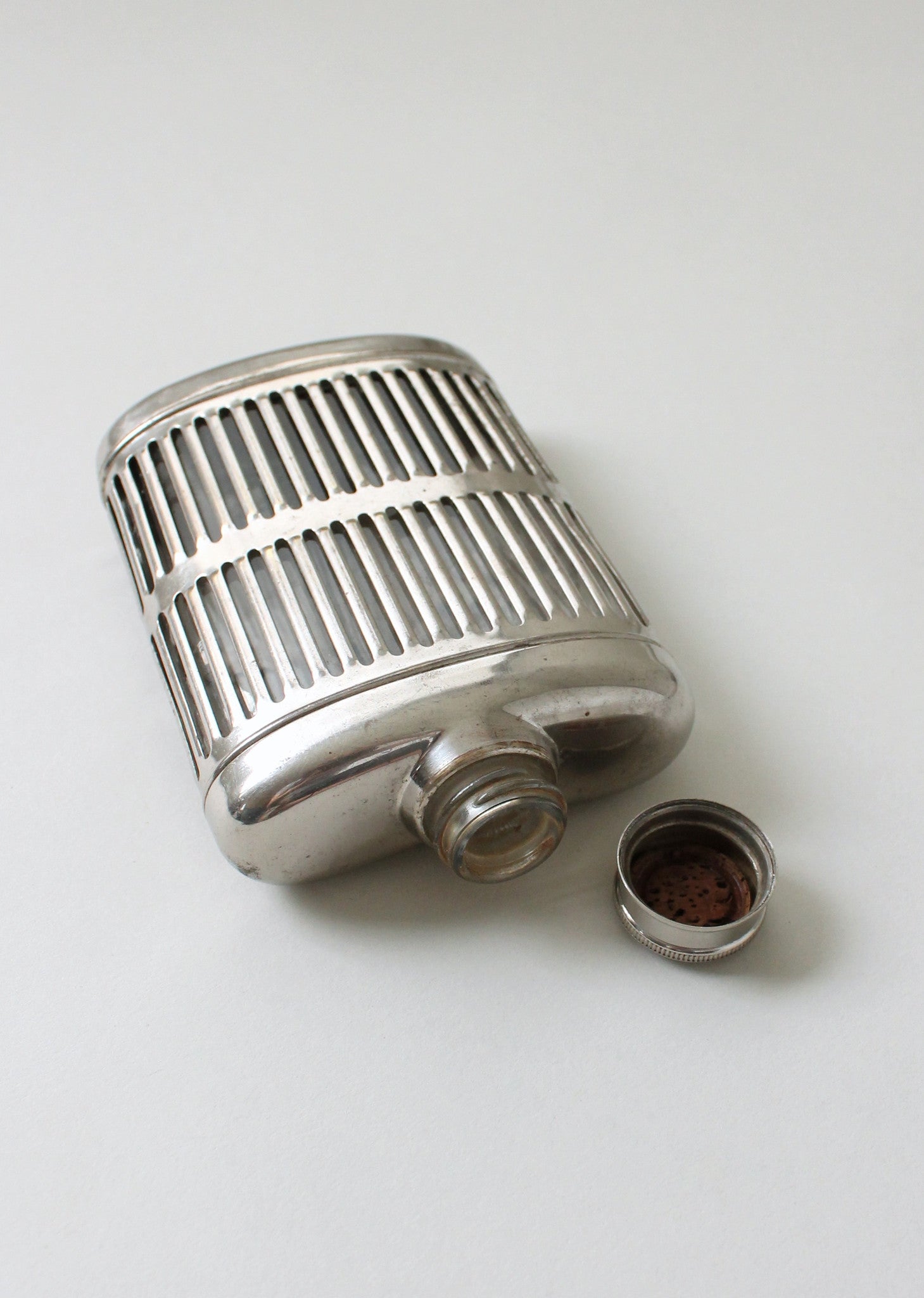 Vintage 1920s Caged Glass and Metal Flask