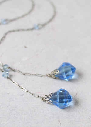 Vintage 1920s Faceted Blue Bead Lariat Necklace