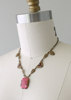 Vintage 1920s Pink Swirl Glass Art Deco Necklace