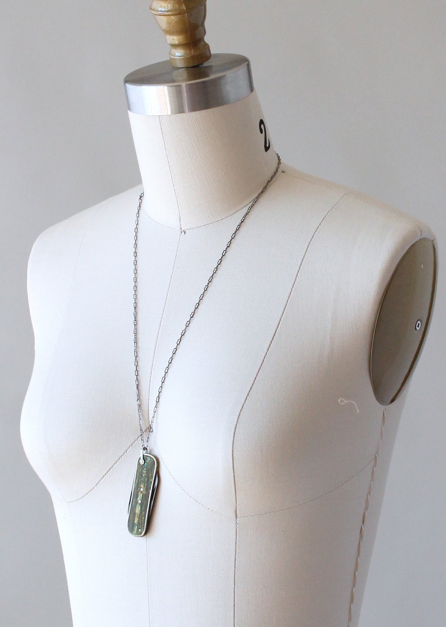 Vintage 1920s Green Shell Pocket Knife Necklace