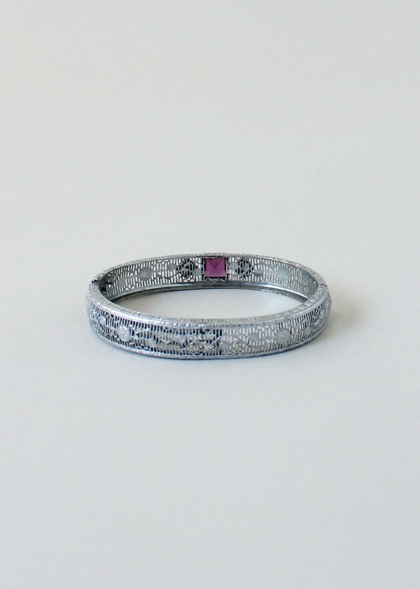 Vintage 1920s Silver and Purple Glass Filigree Bracelet