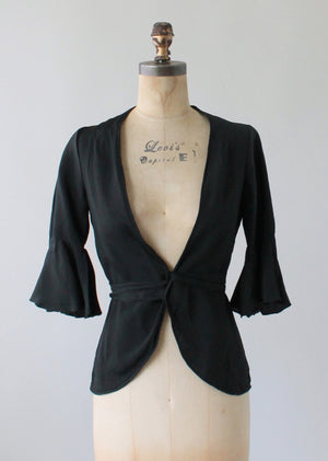 Vintage 1930s Black Crepe Tie Front Jacket